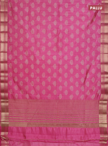 Semi raw silk saree pink with allover butta prints and zari woven border