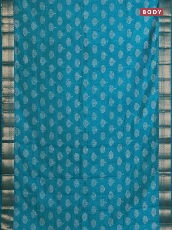 Semi raw silk saree teal blue with allover butta prints and zari woven border