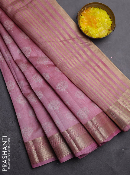 Semi raw silk saree mauve pink with allover butta prints and zari woven border