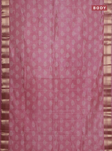 Semi raw silk saree mauve pink with allover butta prints and zari woven border