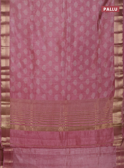 Semi raw silk saree mauve pink with allover butta prints and zari woven border