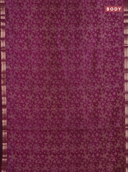 Semi raw silk saree deep purple with allover geometric prints and zari woven border
