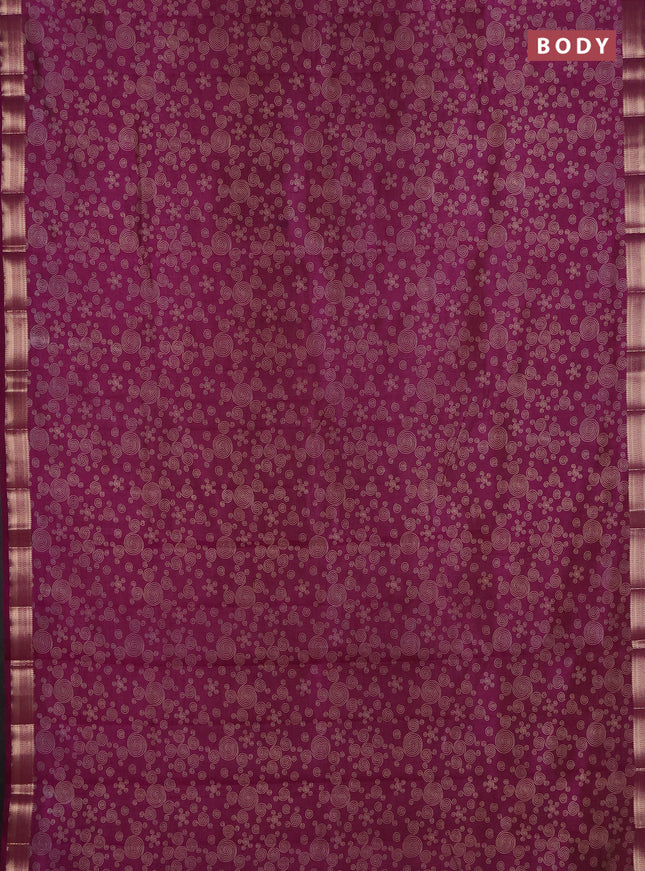 Semi raw silk saree deep purple with allover geometric prints and zari woven border