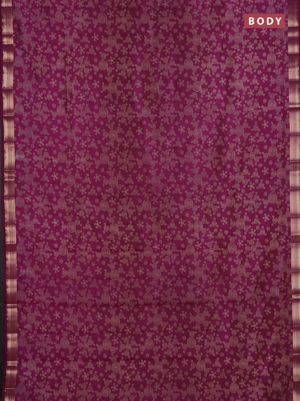 Semi raw silk saree deep purple with allover geometric prints and zari woven border