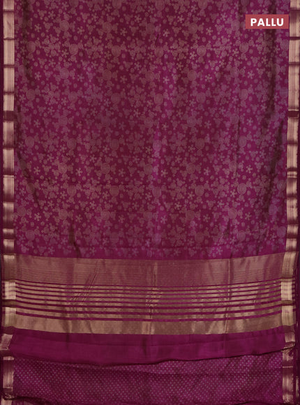 Semi raw silk saree deep purple with allover geometric prints and zari woven border