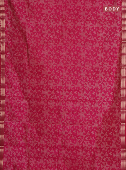 Semi raw silk saree dark pink with allover geometric prints and zari woven border