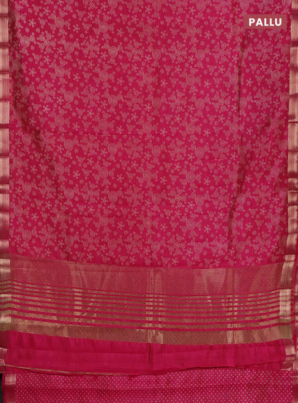 Semi raw silk saree dark pink with allover geometric prints and zari woven border