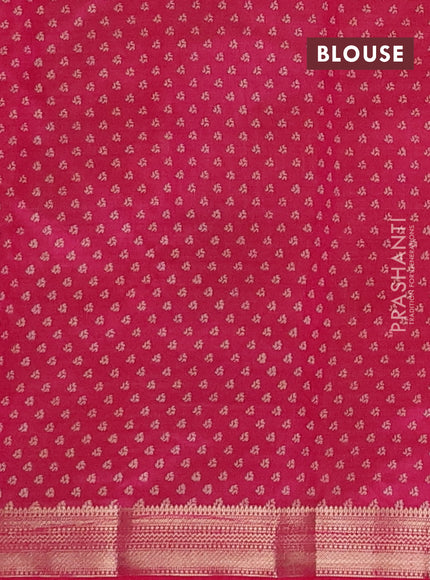 Semi raw silk saree dark pink with allover geometric prints and zari woven border