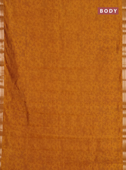Semi raw silk saree dark mustard yellow with allover geometric prints and zari woven border
