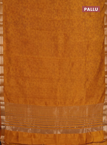 Semi raw silk saree dark mustard yellow with allover geometric prints and zari woven border