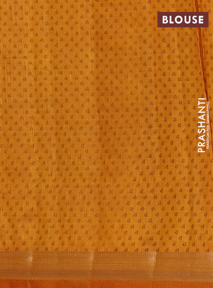 Semi raw silk saree dark mustard yellow with allover geometric prints and zari woven border