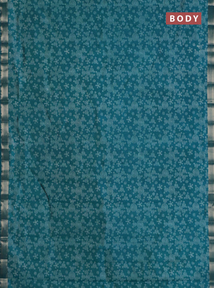 Semi raw silk saree cs blue with allover geometric prints and zari woven border