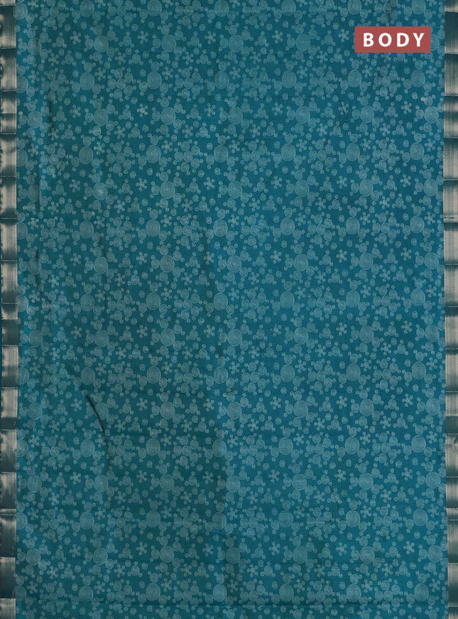 Semi raw silk saree cs blue with allover geometric prints and zari woven border