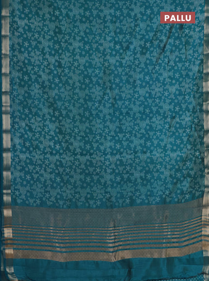 Semi raw silk saree cs blue with allover geometric prints and zari woven border