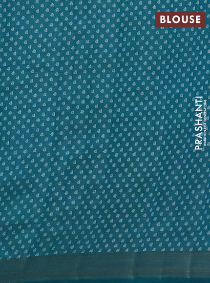 Semi raw silk saree cs blue with allover geometric prints and zari woven border