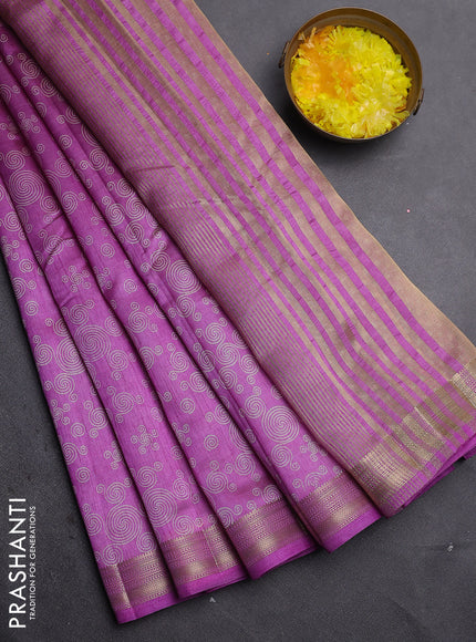 Semi raw silk saree lavender with allover geometric prints and zari woven border