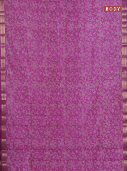 Semi raw silk saree lavender with allover geometric prints and zari woven border