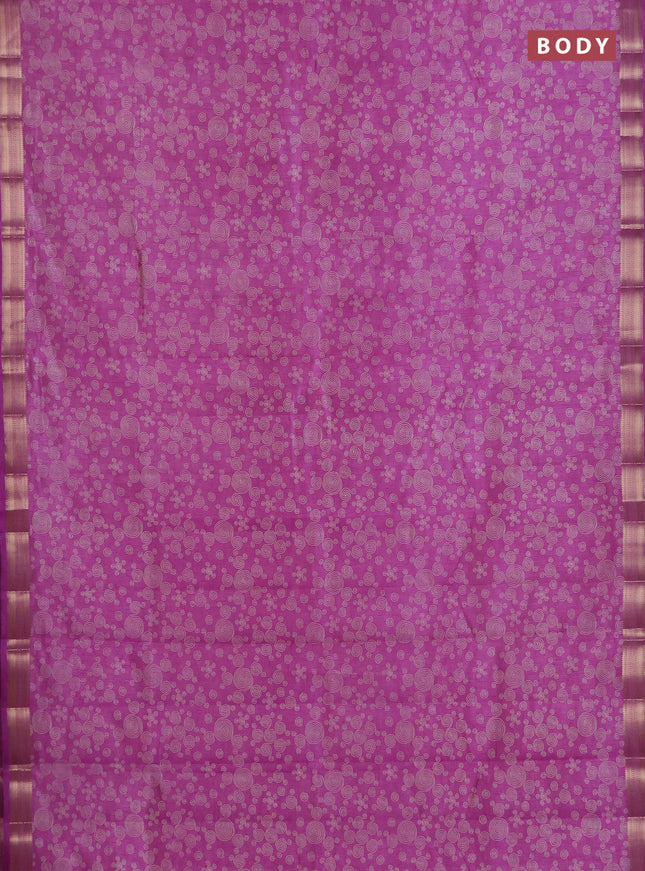 Semi raw silk saree lavender with allover geometric prints and zari woven border