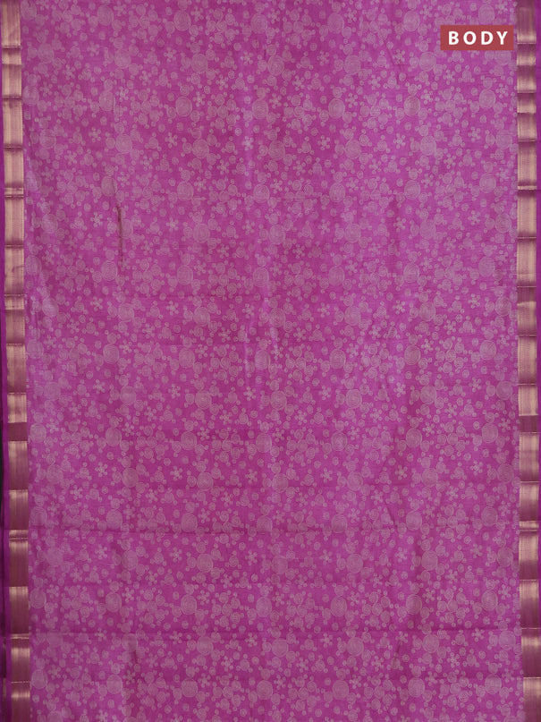 Semi raw silk saree lavender with allover geometric prints and zari woven border