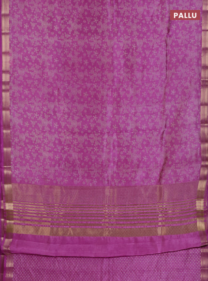 Semi raw silk saree lavender with allover geometric prints and zari woven border