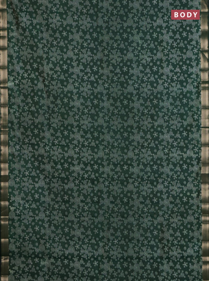 Semi raw silk saree bottle green with allover geometric prints and zari woven border