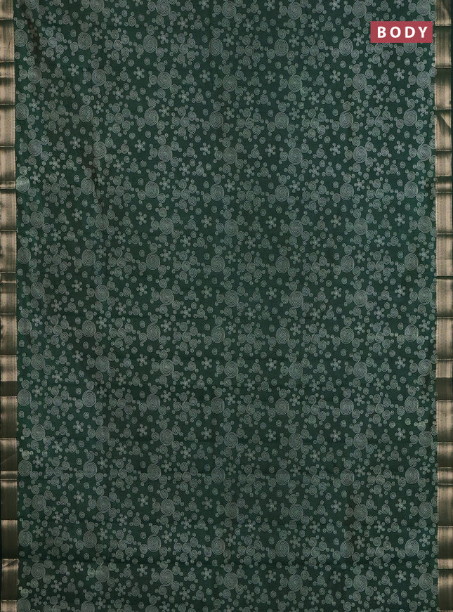 Semi raw silk saree bottle green with allover geometric prints and zari woven border