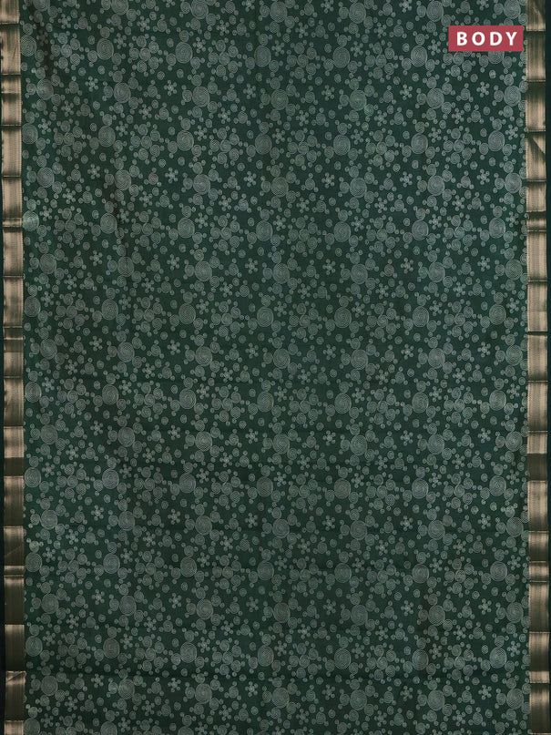 Semi raw silk saree bottle green with allover geometric prints and zari woven border