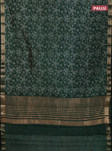 Semi raw silk saree bottle green with allover geometric prints and zari woven border