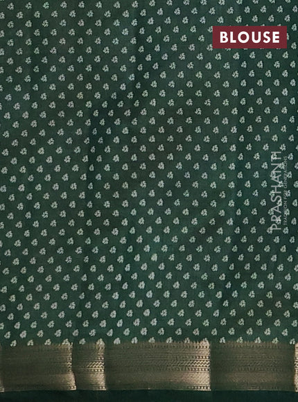 Semi raw silk saree bottle green with allover geometric prints and zari woven border