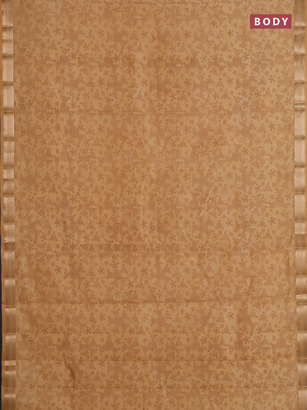 Semi raw silk saree sandal with allover geometric prints and zari woven border