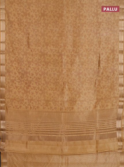 Semi raw silk saree sandal with allover geometric prints and zari woven border