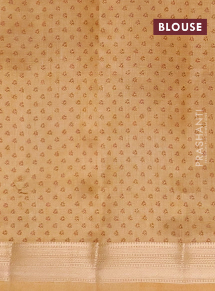 Semi raw silk saree sandal with allover geometric prints and zari woven border