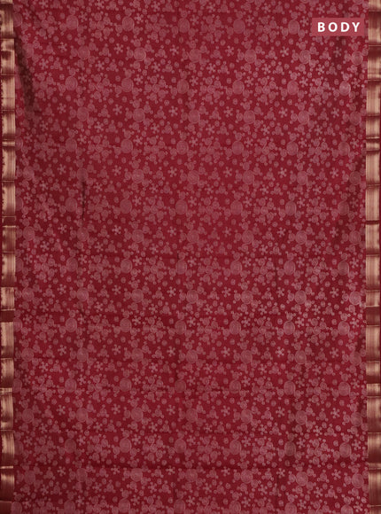 Semi raw silk saree maroon with allover geometric prints and zari woven border