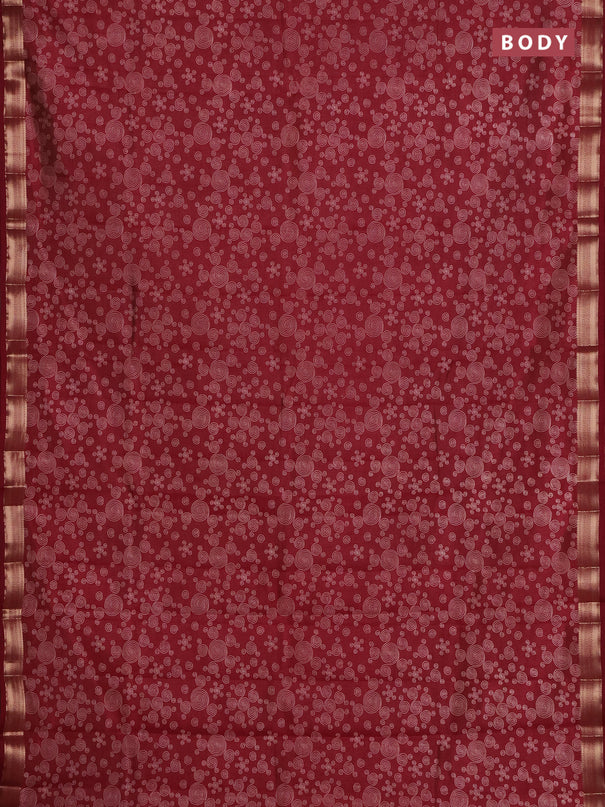 Semi raw silk saree maroon with allover geometric prints and zari woven border