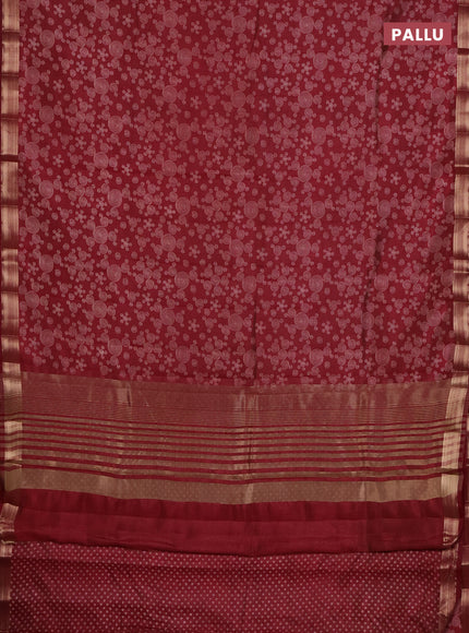 Semi raw silk saree maroon with allover geometric prints and zari woven border