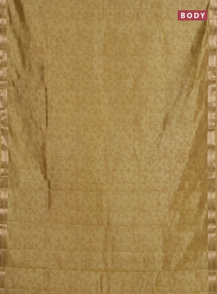 Semi raw silk saree mustard shade with allover geometric prints and zari woven border