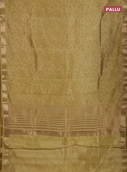 Semi raw silk saree mustard shade with allover geometric prints and zari woven border
