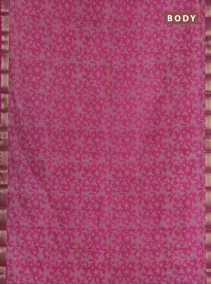 Semi raw silk saree dark pink with allover geometric prints and zari woven border
