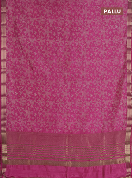 Semi raw silk saree dark pink with allover geometric prints and zari woven border