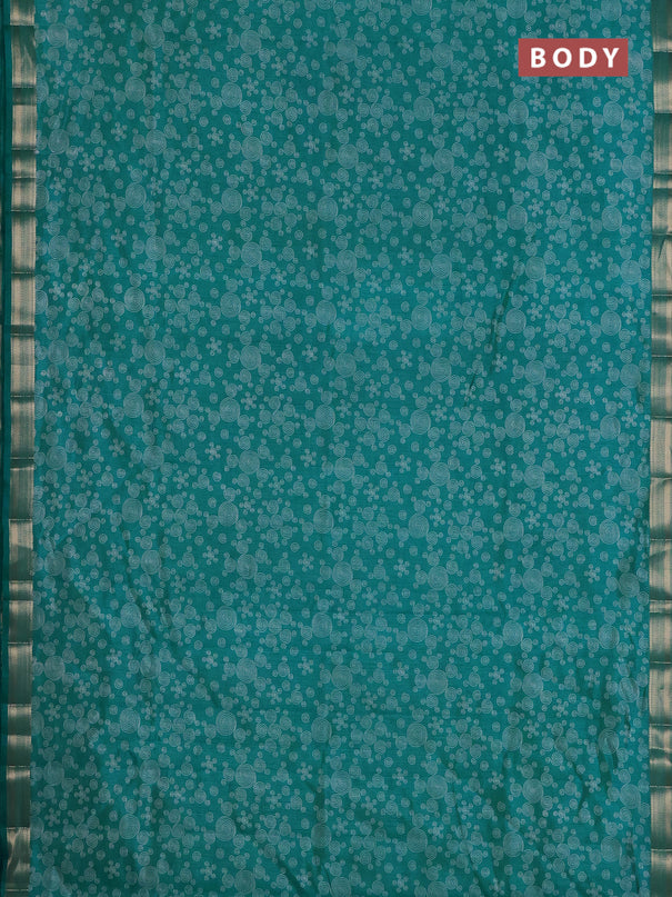 Semi raw silk saree teal green with allover geometric prints and zari woven border