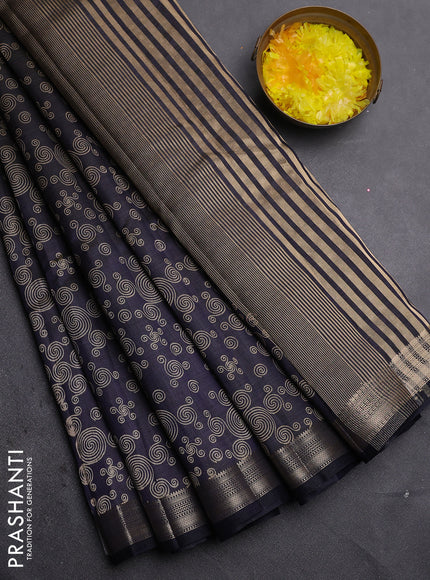 Semi raw silk saree black with allover geometric prints and zari woven border