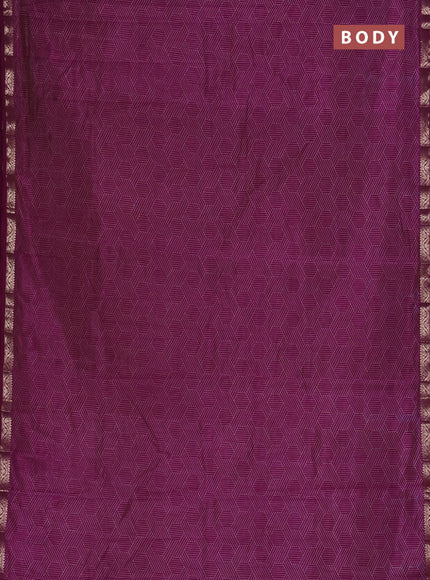Semi raw silk saree deep purple with allover geometric prints and zari woven border