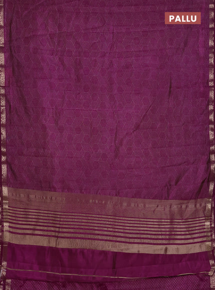 Semi raw silk saree deep purple with allover geometric prints and zari woven border