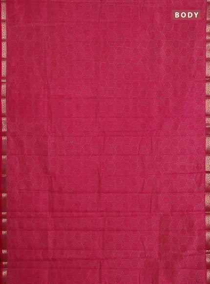 Semi raw silk saree dark pink with allover geometric prints and zari woven border