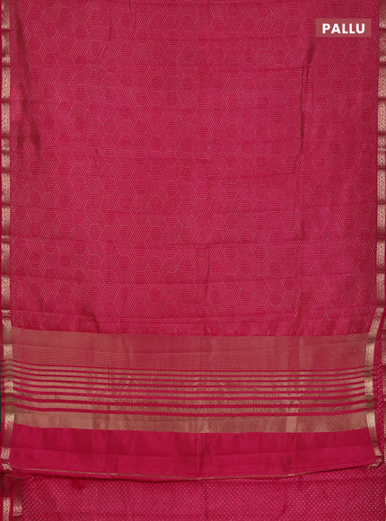 Semi raw silk saree dark pink with allover geometric prints and zari woven border