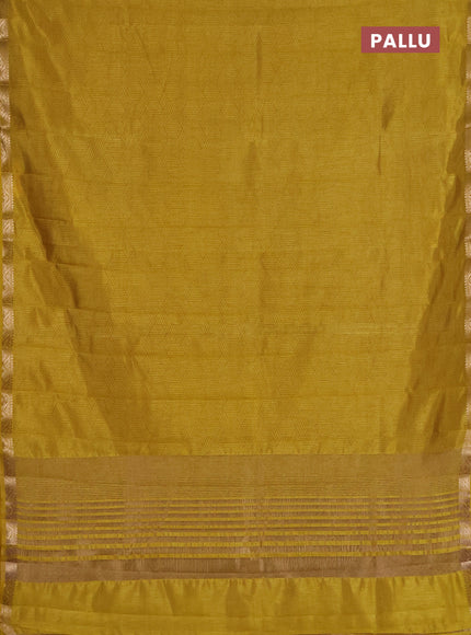 Semi raw silk saree lime yellow with allover geometric prints and zari woven border
