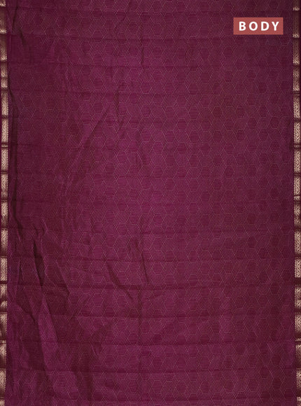 Semi raw silk saree deep purple with allover geometric prints and zari woven border
