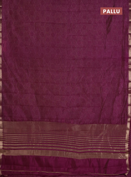 Semi raw silk saree deep purple with allover geometric prints and zari woven border