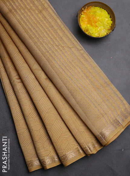 Semi raw silk saree sandal with allover geometric prints and zari woven border