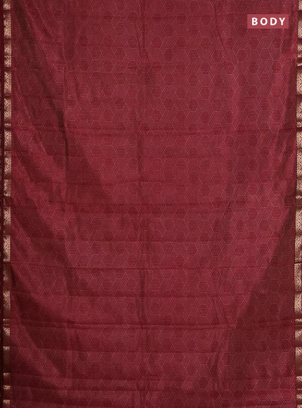 Semi raw silk saree maroon with allover geometric prints and zari woven border